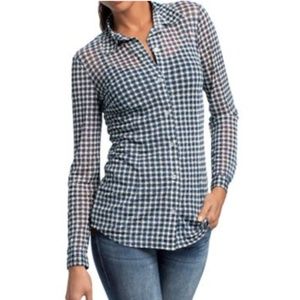 CAbi M Blue White Plaid Mesh Long Sleeve Shirt